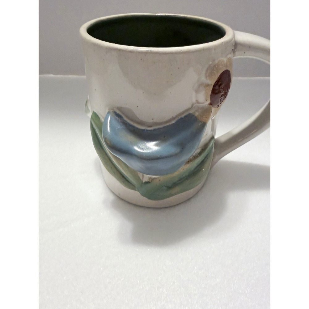 Glory Haus Blue Bird Flower Leaves Ceramic Mug, 3D Hand-Painted